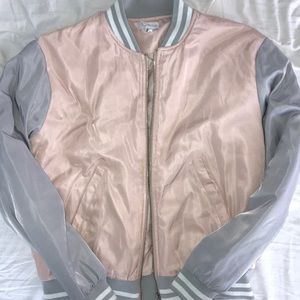 Puffy Pink and Grey Bomber Jacket